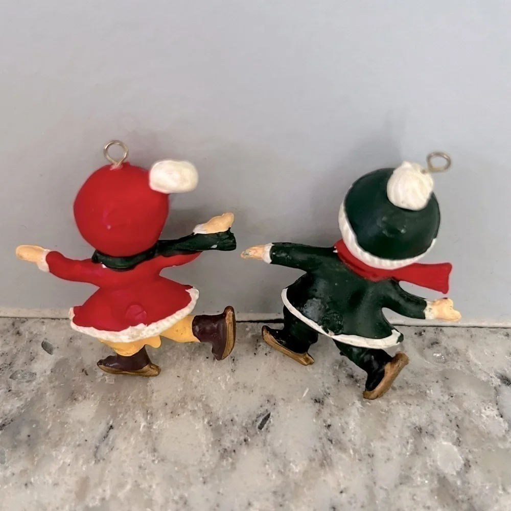 Vintage Plastic Set of 2 Ice Skater Ornaments
